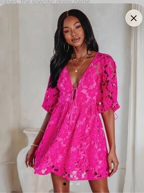 Vici Bright Pink Lace Tie-Front Mini Dress
